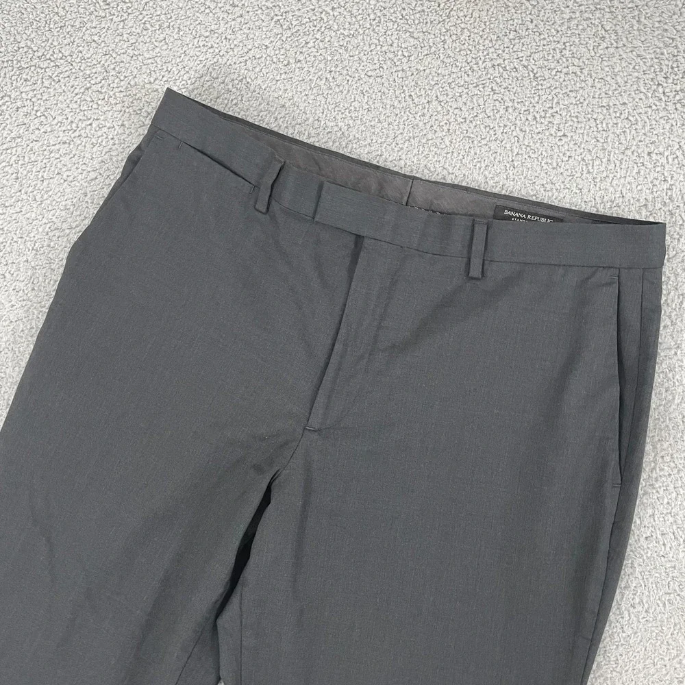 Banana Republic Marzotto Dress Pants Men 35x31 Gray Flat‎ Front Super 120s Wool